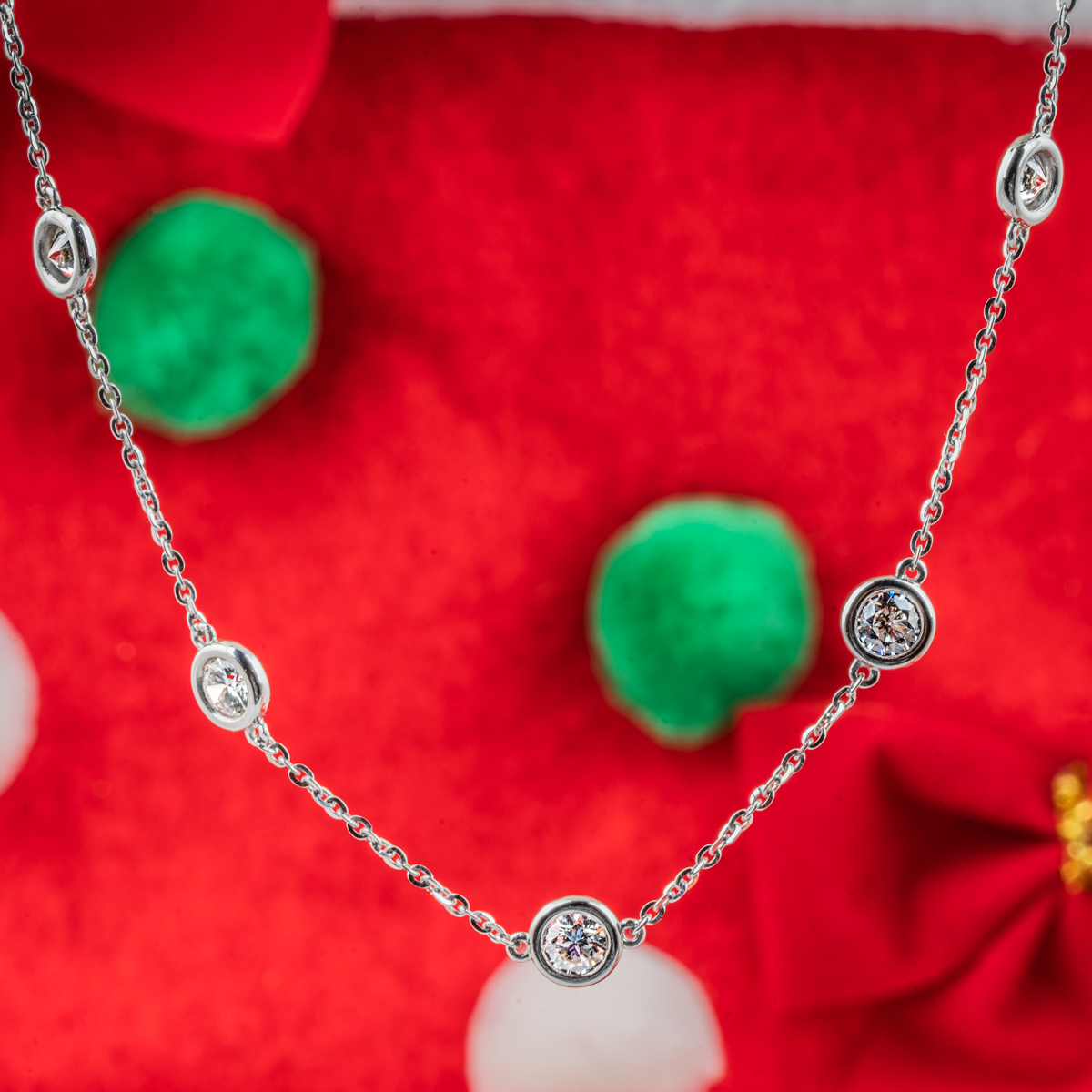 White gold lab-grown diamond station necklace.